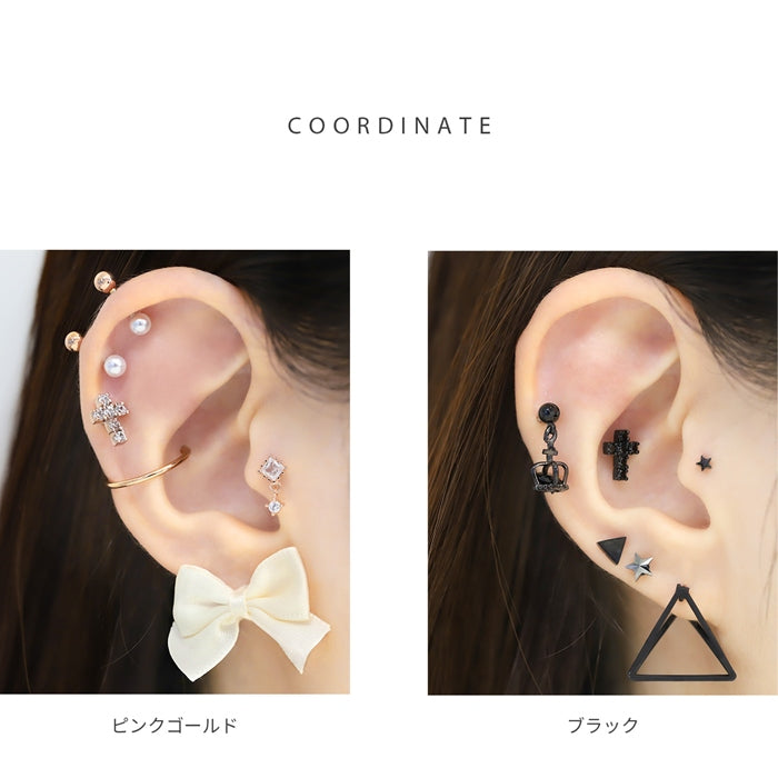 s2f-33-42-14g ボディピアス 16G 14G 軟骨ピアス つけっぱなし サージカルステンレス ストレートバーベル 金属アレルギー対応 十字架 クロス ジュエル スタイリッシュ キラキラ かわいい かっこいい メンズ  セカンドピアス 片耳用
