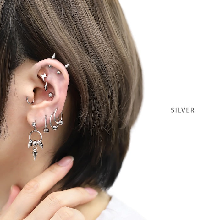 s2f-33-47-16g キャッチ ボディピアス 12G 14G 16G 18G 軟骨ピアス イナズマ 雷 光 シルバー ゴールド ネジ式 カスタマイズ ボディーピアス ボディピ  14ゲージ 16ゲージ  ピアスキャッチ 軟骨用 12ゲージ パーツ ピアスパーツ
