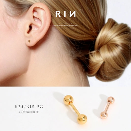 str-j 【24K 金属アレルギー対応】ボディピアス 軟骨ピアス 14G 16G 18G 20G 24金 ピンクゴールド K24 K18PG コーティング 上質 きれい ストレートバーベル ピアス サージカルステンレス 片耳用