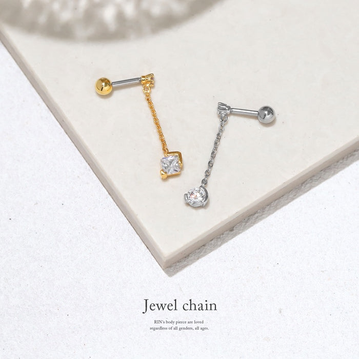 t1141-0019 ボディピアス 16G 軟骨ピアス ジュエル チェーンチャーム スクエア サークル 金属アレルギー対応 サージカルステンレス レディース エレガント かわいい シルバー ゴールド オケージョン セミフォーマル デート お出かけ 片耳用