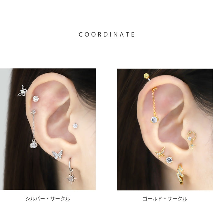 t1141-0019 ボディピアス 16G 軟骨ピアス ジュエル チェーンチャーム スクエア サークル 金属アレルギー対応 サージカルステンレス レディース エレガント かわいい シルバー ゴールド オケージョン セミフォーマル デート お出かけ 片耳用