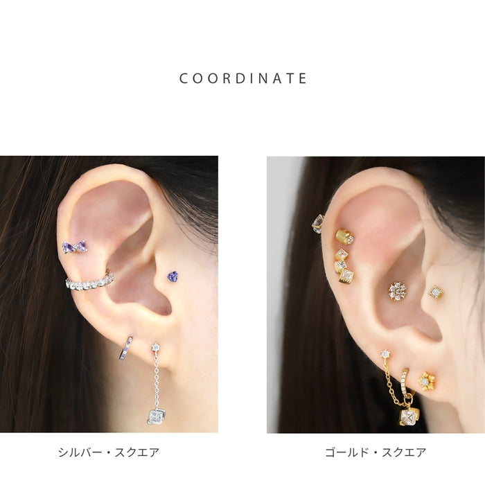 t1141-0019 ボディピアス 16G 軟骨ピアス ジュエル チェーンチャーム スクエア サークル 金属アレルギー対応 サージカルステンレス レディース エレガント かわいい シルバー ゴールド オケージョン セミフォーマル デート お出かけ 片耳用