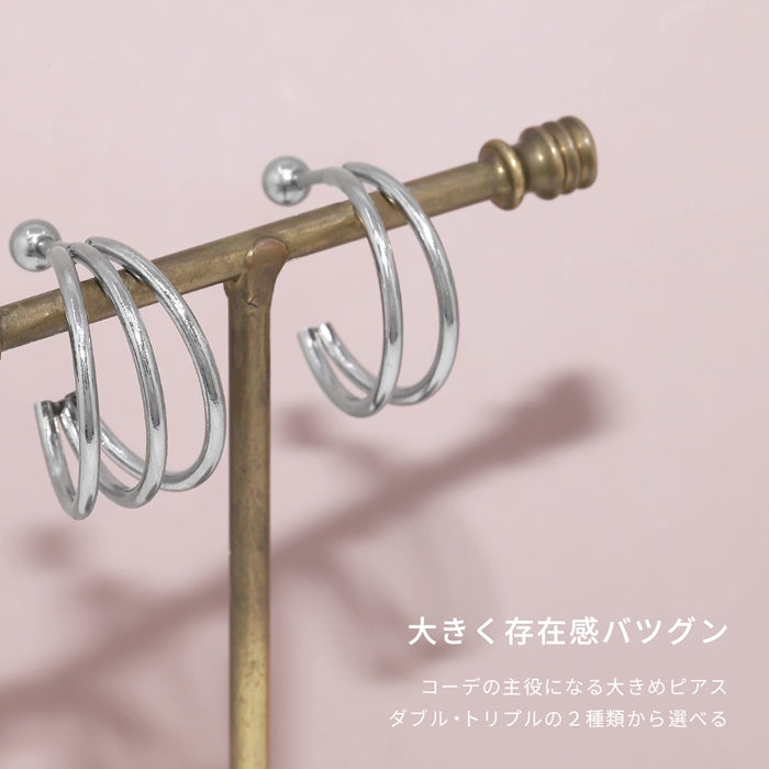 t1141-0046 軟骨ピアス 16G ボディピアス ハーフフープ 金属アレルギー対応 サージカルステンレス 2連 3連 ライン シンプル つけっぱなし ピアス ストレートバーベル 大ぶり 耳 人気 オフィスカジュアル プレゼント ギフト 片耳用