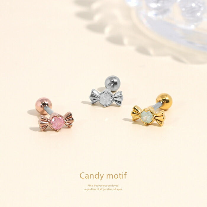t1141-116 ボディピアス 16G 軟骨ピアス 金属アレルギー対応 金属アレルギー つけっぱなし サージカルステンレス ファーストピアス セカンドピアス レディース ゴールド ピンクゴールド シルバー ネジ式 ジルコニア おすすめ あめ 飴 キャンディ おしゃれ 片耳用