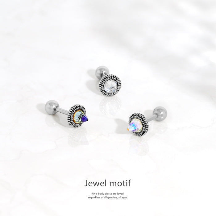 t1141-57 軟骨ピアス 16G ボディピアス ジュエル コーン クリスタル オーロラ レインボー 三角 サージカルステンレス 金アレ ストレートバーベル ピアス 片耳用