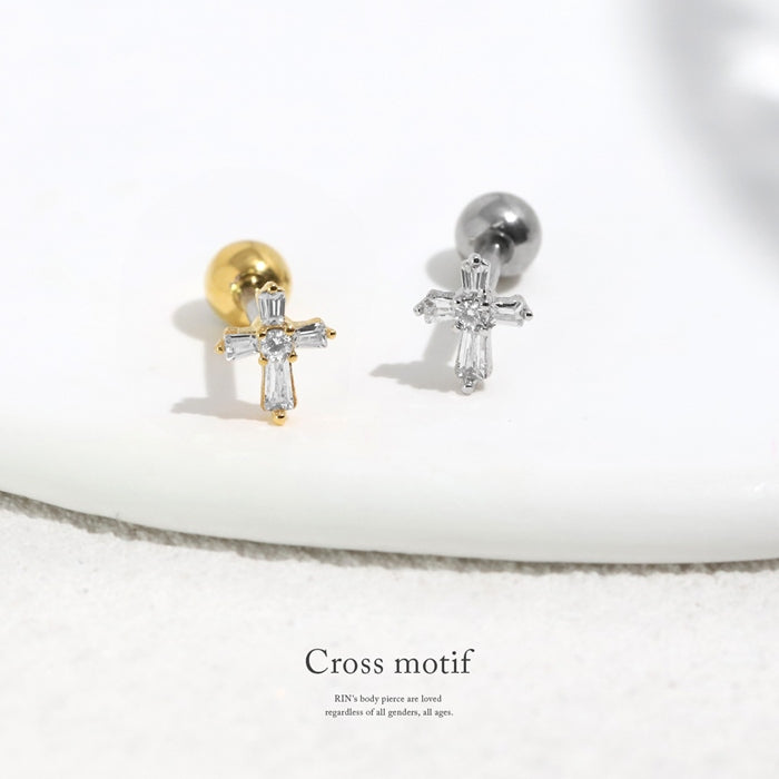 t1142-072【全品送料無料】 ボディピアス キャッチ 16G チャーム 軟骨ピアス サージカルステンレス 金属アレルギー対応 十字架 クロス ジュエル キラキラ おしゃれ スタイリッシュ かわいい かっこいい メンズ  セカンドピアス ボディーピアス 片耳用 軟骨 ピアス