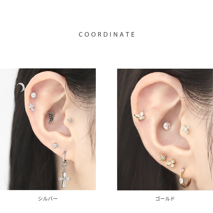 t1142-072【全品送料無料】 ボディピアス キャッチ 16G チャーム 軟骨ピアス サージカルステンレス 金属アレルギー対応 十字架 クロス ジュエル キラキラ おしゃれ スタイリッシュ かわいい かっこいい メンズ  セカンドピアス ボディーピアス 片耳用 軟骨 ピアス