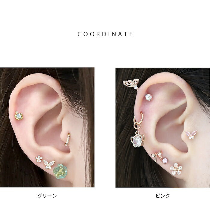 t1501-176 軟骨ピアス 16G 蝶 蝶々 バタフライ ボディピアス つけっぱなし 金属アレルギー 金属アレルギー対応 サージカルステンレス ステンレス ストレートバーベル ブルー パープル グリーン ピンク かわいい シンプル ピアス キュービックジルコニア 片耳用