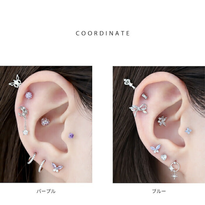 t1501-176 軟骨ピアス 16G 蝶 蝶々 バタフライ ボディピアス つけっぱなし 金属アレルギー 金属アレルギー対応 サージカルステンレス ステンレス ストレートバーベル ブルー パープル グリーン ピンク かわいい シンプル ピアス キュービックジルコニア 片耳用