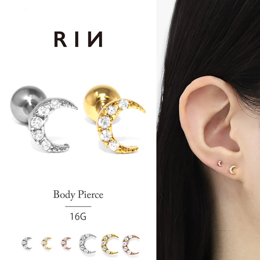 t1501-182 軟骨ピアス かわいい 16G ボディピアス 三日月 クレセント ムーン ジルコニア キラキラ ストレートバーベル ピアス サージカルステンレス 片耳用