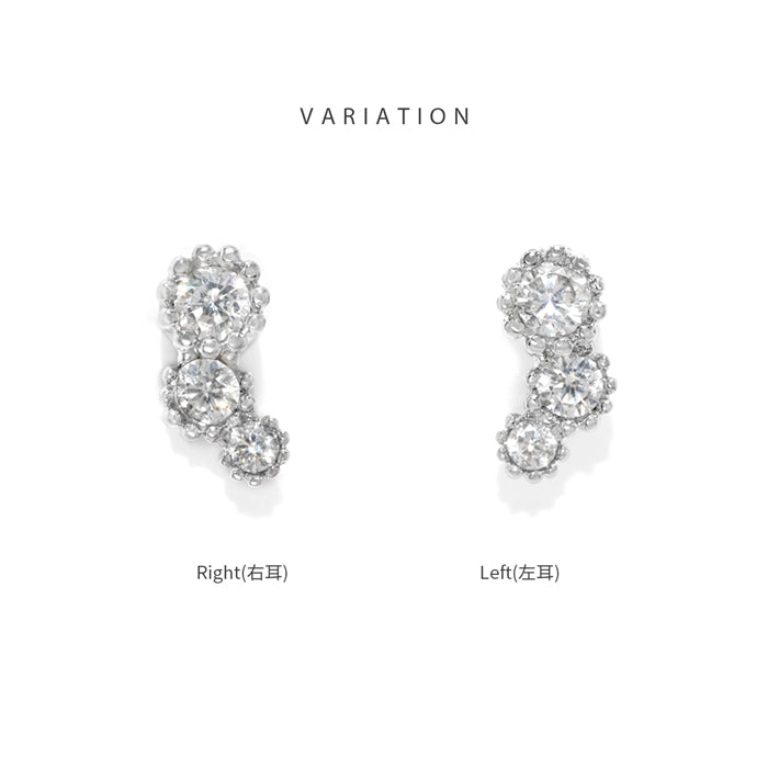 t1501-76 軟骨ピアス 金属アレルギー対応 16G ボディピアス 3連ジュエル サージカルステンレス ピアス つけっぱなし イヤーフィット キュービックジルコニア きらきら レディース さりげない 小さめ 上品 オフィス 通勤 デイリー ストレートバーベル 片耳用