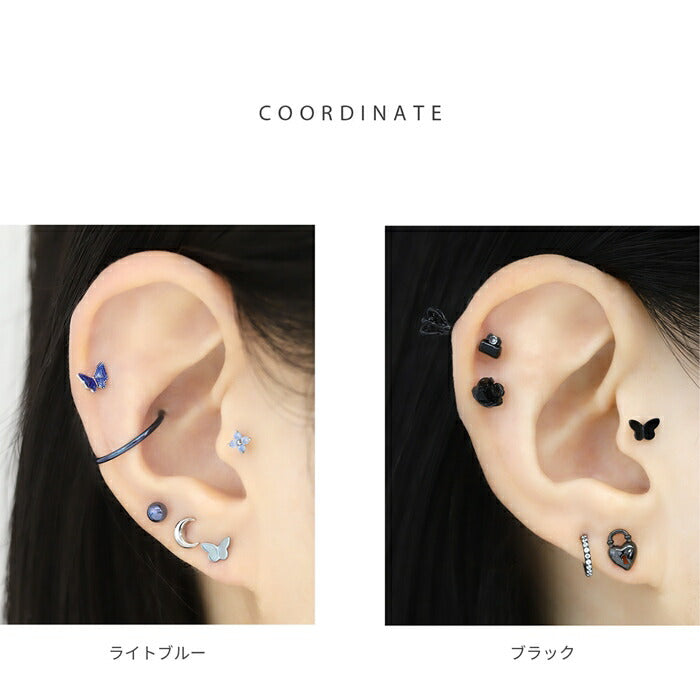 t8112-11 軟骨ピアス 16G 14G ボディピアス 金属アレルギー対応 金属アレルギー つけっぱなし サージカルステンレス ファーストピアス セカンドピアス レディース ゴールド ピンクゴールド シルバー ブラック 蝶 蝶々 ラブレット おすすめ プレゼント 片耳用