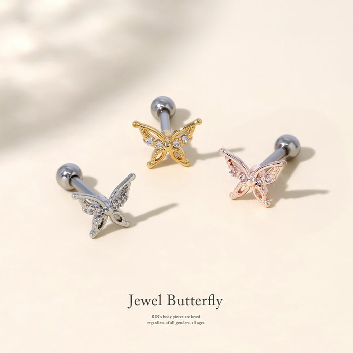 t9192-014【全品送料無料】 軟骨ピアス 16G ボディピアス かわいい キャッチ チャーム サージカルステンレス 金属アレルギー対応 蝶 バタフライ ジュエル 蝶々 パピヨン おしゃれ キラキラ ストレートバーベル セカンドピアス 軟骨 ピアス ボディーピアス