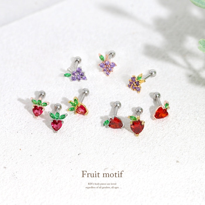 t9192-021【全品送料無料】 軟骨ピアス 16G ボディピアス かわいい キャッチ チャーム サージカルステンレス 金属アレルギー対応 フルーツ ジュエル 果物 フレッシュ りんご いちご ぶどう キュート 植物 おしゃれ キラキラ セカンドピアス メンズ 軟骨 ピアス ボディーピアス