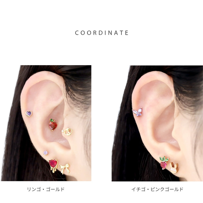 t9192-021【全品送料無料】 軟骨ピアス 16G ボディピアス かわいい キャッチ チャーム サージカルステンレス 金属アレルギー対応 フルーツ ジュエル 果物 フレッシュ りんご いちご ぶどう キュート 植物 おしゃれ キラキラ セカンドピアス メンズ 軟骨 ピアス ボディーピアス