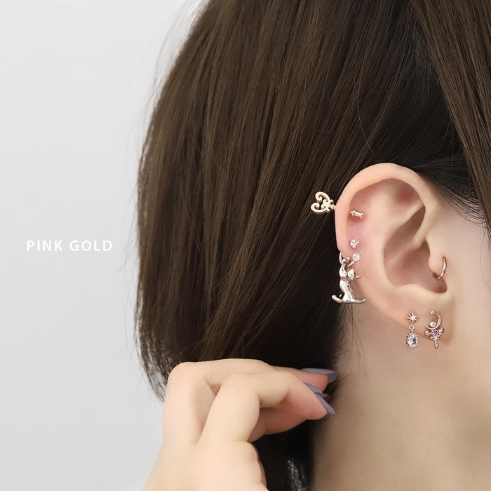 ★t9192-027 ボディピアス 16G 軟骨ピアス ピアス ジュエル チャーム付 シルバー ゴールド ピンクゴールド キュービックジルコニア ストレートバーベル サージカルステンレス ピアス