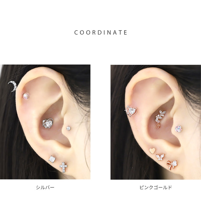 ★ t9192-030 軟骨ピアス 16G ボディピアス ハート ジュエル キュービックジルコニア かわいい ストレートバーベル ピアス サージカルステンレス 片耳用
