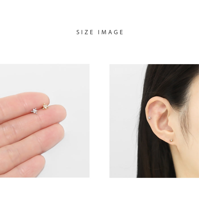 t9192-048 軟骨ピアス 16G ボディピアス かわいい サージカルステンレス 金属アレルギー対応 ジュエル キラキラ おしゃれ 六花 六芒星 雪華 結晶 キュービックジルコニア  トリニティ ストレートバーベル ファーストピアス セカンドピアス キャッチ 片耳用