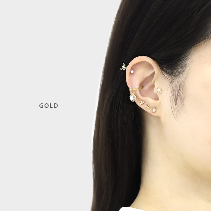 t9192-054 軟骨ピアス 16G ボディピアス かわいい キャッチ チャーム サージカルステンレス 金属アレルギー対応 蝶 蝶々 バタフライ ジュエル オーロラ おしゃれ キラキラ ストレートバーベル 片耳用