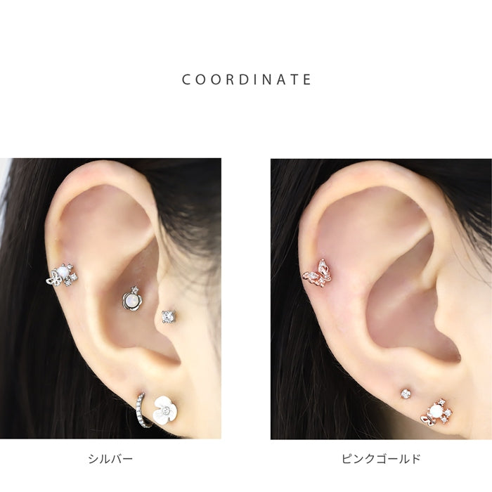 t9192-054 軟骨ピアス 16G ボディピアス かわいい キャッチ チャーム サージカルステンレス 金属アレルギー対応 蝶 蝶々 バタフライ ジュエル オーロラ おしゃれ キラキラ ストレートバーベル 片耳用