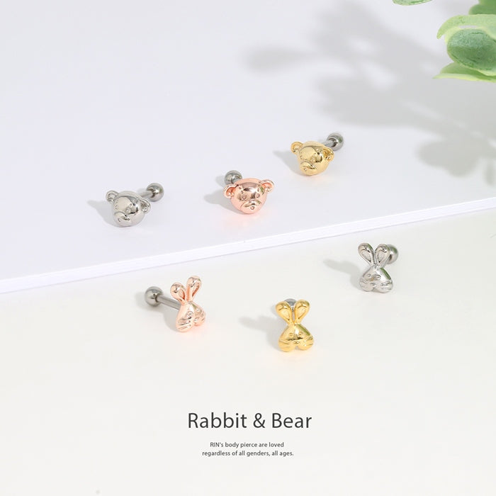 t9192-117 軟骨ピアス 16G ボディピアス 個性的 アニマル 動物 くま うさぎ 可愛い ストレートバーベル サージカルステンレス 片耳用