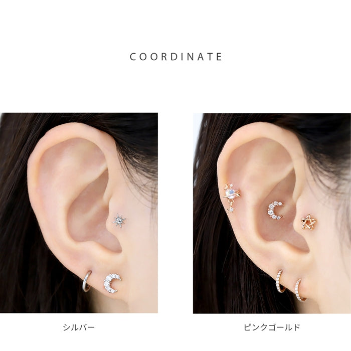 ★ t9312-013 軟骨ピアス 16G ボディピアス ムーン ジュエル 三日月 キュービックジルコニア  華やかストレートバーベル ピアス サージカルステンレス 片耳用