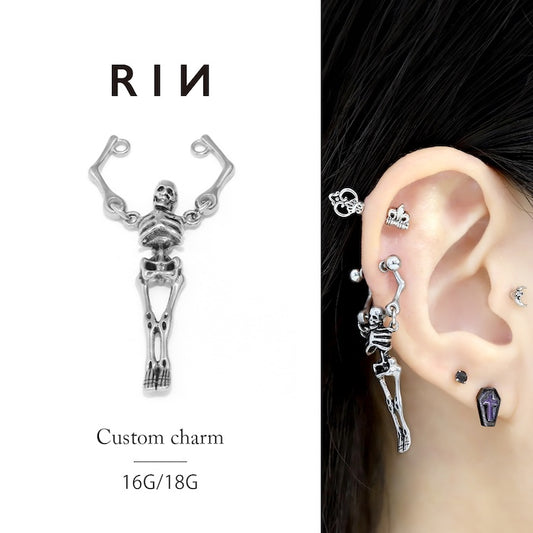 t9312-019  スカル 骸骨 チャーム パーツ 16G 18G ボディピアス 軟骨ピアス カスタマイズ 片耳用