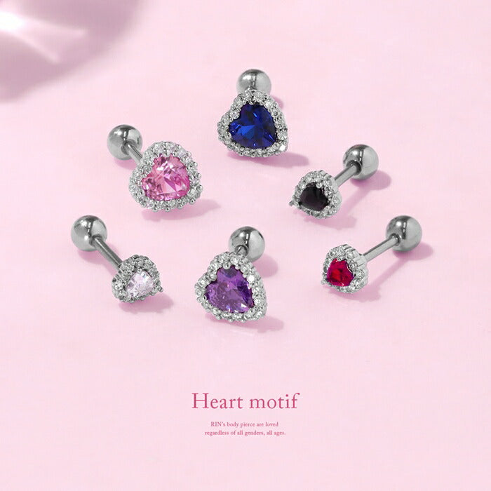 t9312-28 軟骨ピアス ボディピアス 16G ハート つけっぱなし ピアス 金属アレルギー サージカルステンレス キュービックジルコニア かわいい クリア ブルー ライトピンク ピンク パープル ブラック キラキラ ジュエル おしゃれ ストレートバーべル サイズが選べる 片耳用