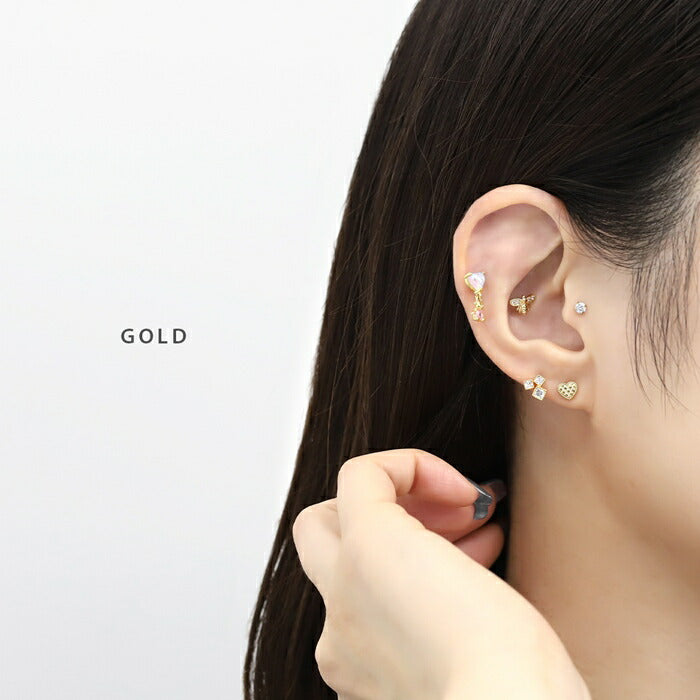 t9972-007 ボディピアス 16G 軟骨ピアス 金属アレルギー対応 サージカルステンレス つけっぱなし ストレートバーベル ユニセックス ハート メタルハート キルティング シルバー ゴールド ピンクゴールド かわいい デイリー 大人女子 ギフト 人気 片耳用
