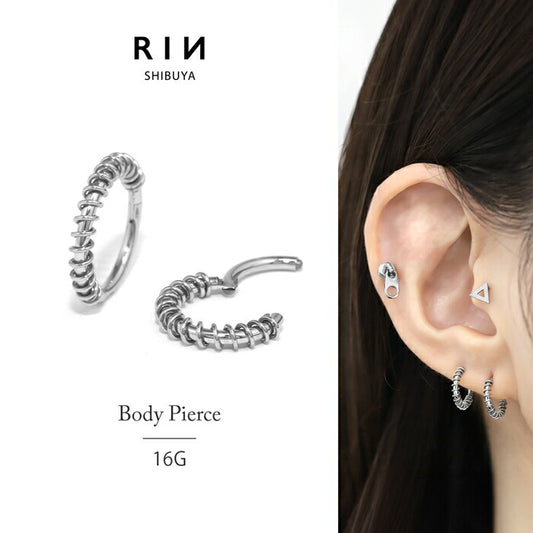 t9972-008 軟骨ピアス ボディピアス 16G ピアス 金属アレルギー対応 つけっぱなし サージカルステンレス リング フープピアス コイル ワンタッチピアス セグメントリング リングピアス キャッチレス メンズ レディース ヘリックス 個性的 かっこいい フープ 片耳用
