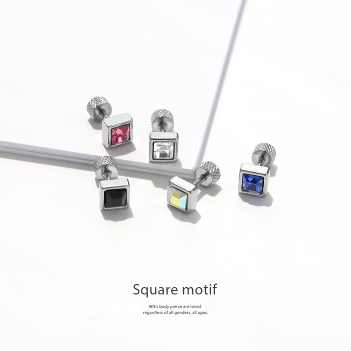 w1f-118-46 軟骨ピアス 16G ボディピアス ピアス スクエア ジュエルストレートバーベル サージカルステンレス セカンドピアス 金属アレルギー 片耳用