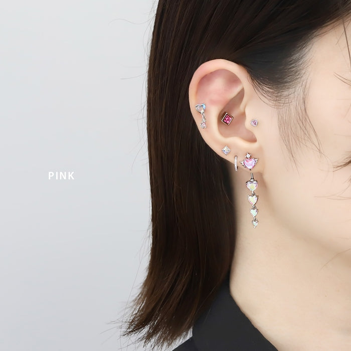 w1f-118-46 軟骨ピアス 16G ボディピアス ピアス スクエア ジュエルストレートバーベル サージカルステンレス セカンドピアス 金属アレルギー 片耳用