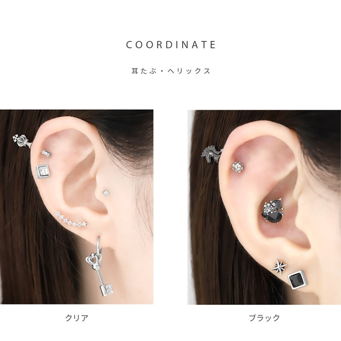 w1f-118-46 軟骨ピアス 16G ボディピアス ピアス スクエア ジュエルストレートバーベル サージカルステンレス セカンドピアス 金属アレルギー 片耳用