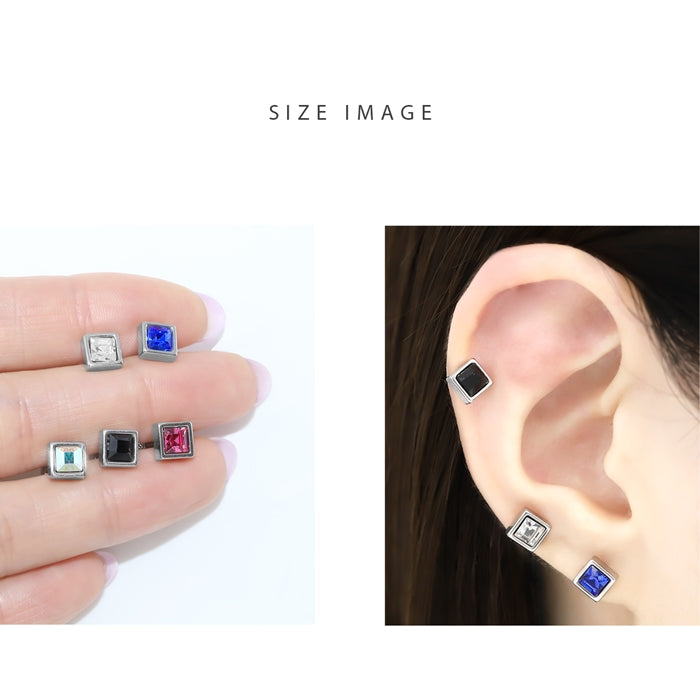 w1f-118-46 軟骨ピアス 16G ボディピアス ピアス スクエア ジュエルストレートバーベル サージカルステンレス セカンドピアス 金属アレルギー 片耳用