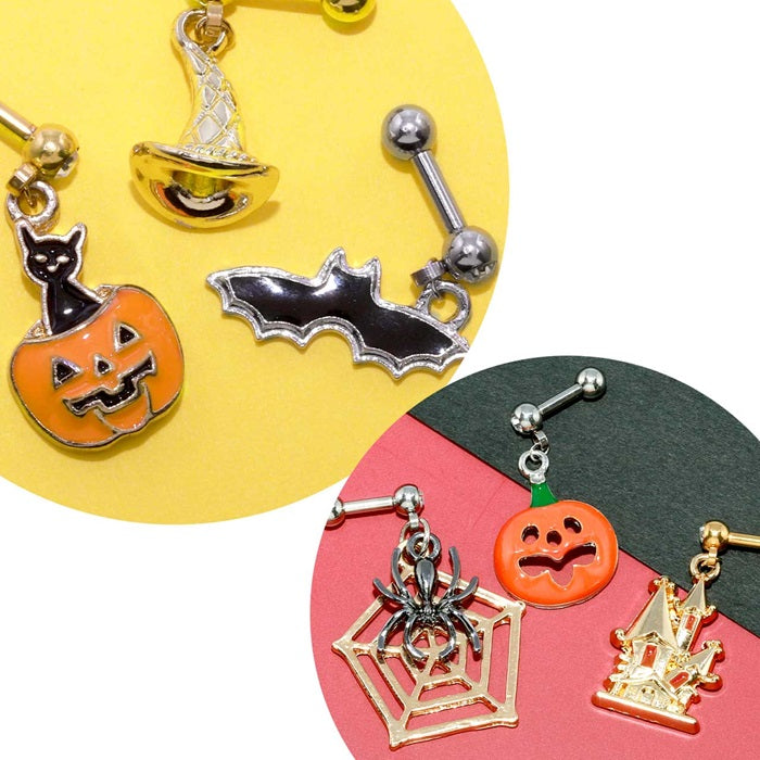 【楽天SOY5年連続受賞】ボディピアス 16G 14G ハロウィン コウモリ 蜘蛛 クモ かぼちゃ カボチャ ネコ 黒猫 魔女 サージカルステンレス 金属アレルギー対応 シルバー ゴールド ブラック オレンジ キャッチ ジュエル かわいい 軟骨ピアス メンズ レディース 片耳用 凛 RIN
