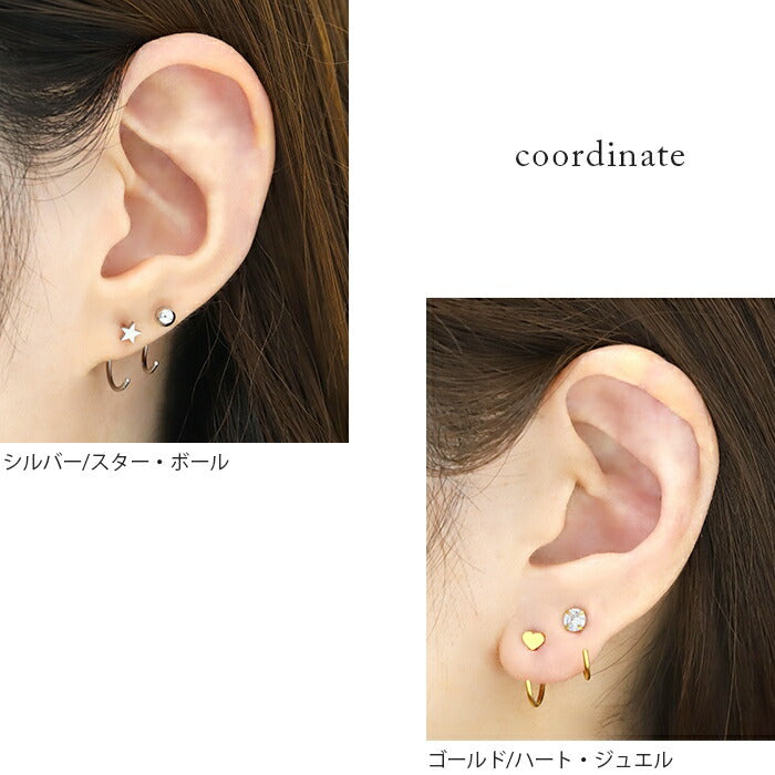ピアス 金属アレルギー フープ つけっぱなし サージカルステンレス レディース セカンドピアス ステンレスピアス キャッチレス さすだけピアス シルバー ゴールド ボール スター ハート ストーン パール 立爪 ジュエル PVDコーティング 大人 【両耳用・2個売り】