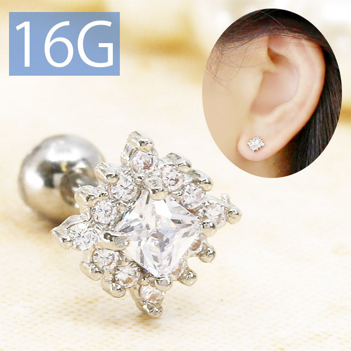 【廃盤】 軟骨ピアス 16G ボディピアス ダイヤ ジュエル 軟骨1083 「BP」 「NAN」 ボディーピアス 16ゲージ 軟骨 ピアス ステンレス スクエア 宝石 光 額ぶち