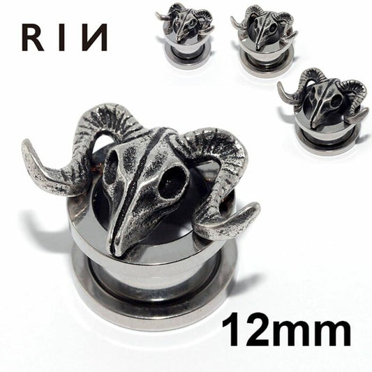 軟骨ピアス 12mm ボディピアス スカル バッファロー 牛 角 つの ドクロ 髑髏 12ミリ  ピアス メンズ トンネル プラグ ホール サージカルステンレス 片耳用 山羊 ゴート バフォメット 頭骸骨