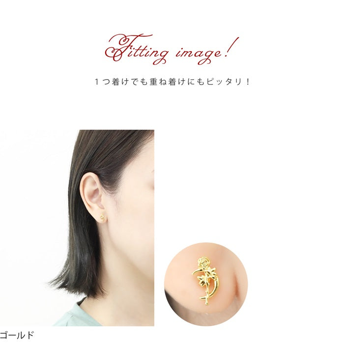 【全品送料無料】 軟骨ピアス 16G キャッチ かわいい サージカルステンレス 可愛い ピアス 小さい 大人 おしゃれ カスタマイズ 薔薇 花 バラ シルバー ゴールド ピンクゴールド ボディピアス ボディーピアス 片耳用 凛 RIN