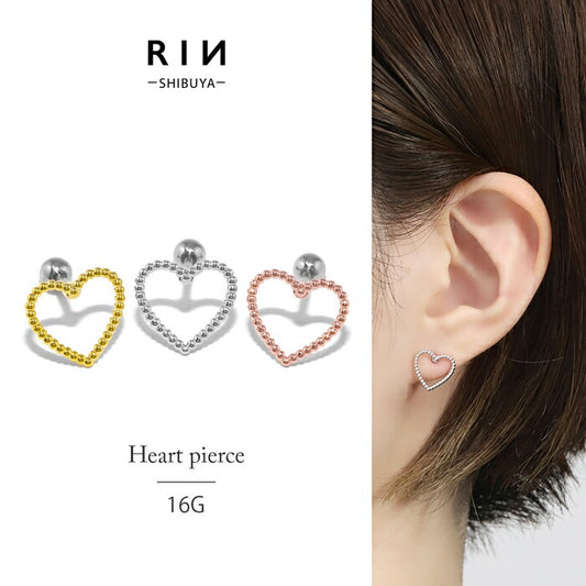 f1f-63 軟骨ピアス 16G ボディピアス ハート サージカルステンレス 金属アレルギー対応 ヘリックス シルバー ゴールド ピンクゴールド セカンドピアス ピアス ストレートバーベル 軟骨用  ボディーピアス トラガス 可愛い かわいい Pierce 片耳用