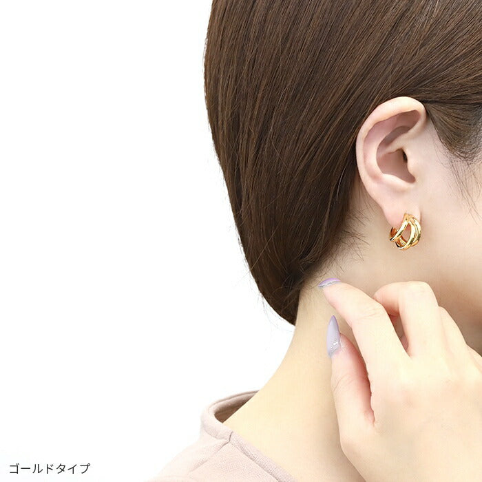 ピアス フープピアス 金属アレルギー ニッケルフリー 18kコーティング 3連 レディース キャッチ おしゃれ かわいい 大人 上品 シンプル 通勤 きれいめ オフィス シルバー ゴールド 【両耳用・2個売り】