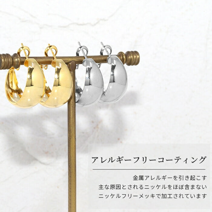 fp-013 ピアス フープピアス 金属アレルギー ニッケルフリー 真鍮 18kコーティング リングピアス キャッチレス シンプル レディース おしゃれ かわいい シルバー ゴールド ムーンピアス 上品 甲丸 きれいめ 耳たぶ 【両耳用・2個売り】