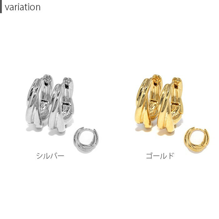 fp-020 ピアス キャッチレス フープピアス リングピアス 金属アレルギー ニッケルフリー 18kコーティング 2連 クロス レディース シンプル ワンタッチピアス シルバー ゴールド おしゃれ かわいい 上品 きれいめ 耳たぶ 【両耳用・2個売り】
