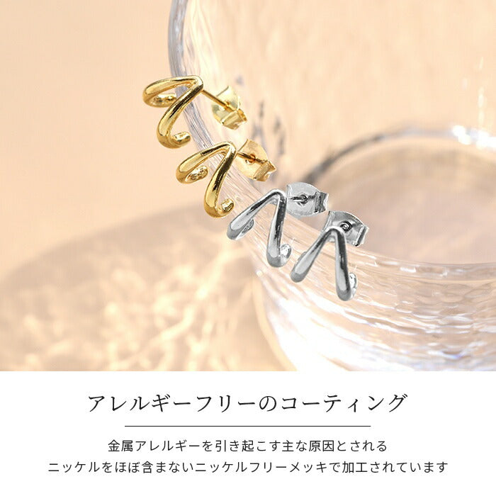 fp-021 ピアス フープピアス 金属アレルギー ニッケルフリー 18kコーティング 2連 レディース シンプル シルバー ゴールド おしゃれ かわいい 上品 スタッドピアス キャッチ 重ねづけ風 きれいめ 耳たぶ 【両耳用・2個売り】