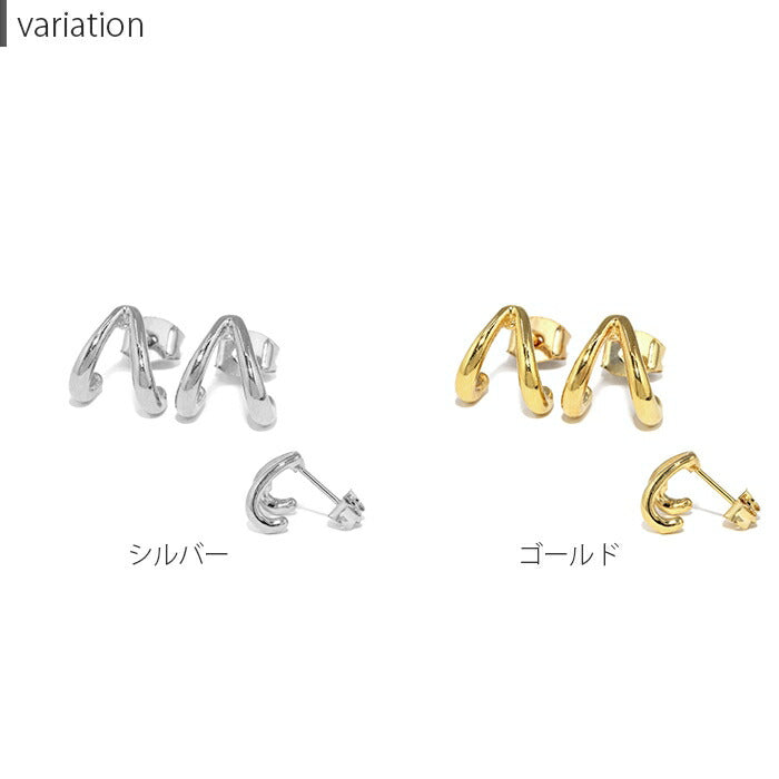 fp-021 ピアス フープピアス 金属アレルギー ニッケルフリー 18kコーティング 2連 レディース シンプル シルバー ゴールド おしゃれ かわいい 上品 スタッドピアス キャッチ 重ねづけ風 きれいめ 耳たぶ 【両耳用・2個売り】