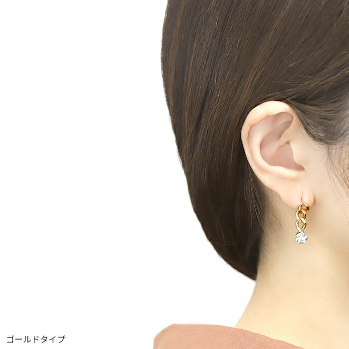 fp-024 ピアス 金属アレルギー ニッケルフリー 18kコーティング 鎖 チェーン チタンポスト レディース シンプル シルバー ゴールド スタッドピアス ストーン キラキラ 揺れる おしゃれ かわいい 上品 きれいめ 耳たぶ 【両耳用・2個売り】