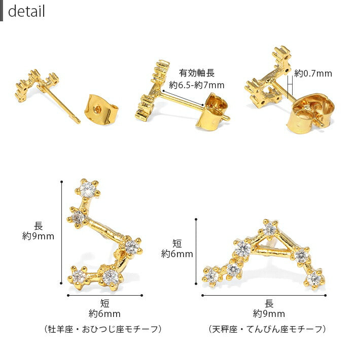 fp-028 ピアス 金属アレルギー 星座 ニッケルフリー 18K かわいい 十二星座 ホロスコープ 星 ファーストピアス セカンドピアス つけっぱなしピアス 可愛い ゴールド ジュエル キュービックジルコニア スタッドピアス 【両耳用・2個セット】