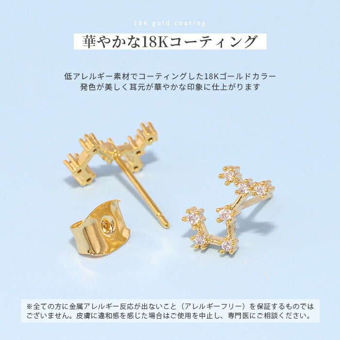 fp-028 ピアス 金属アレルギー 星座 ニッケルフリー 18K かわいい 十二星座 ホロスコープ 星 ファーストピアス セカンドピアス つけっぱなしピアス 可愛い ゴールド ジュエル キュービックジルコニア スタッドピアス 【両耳用・2個セット】