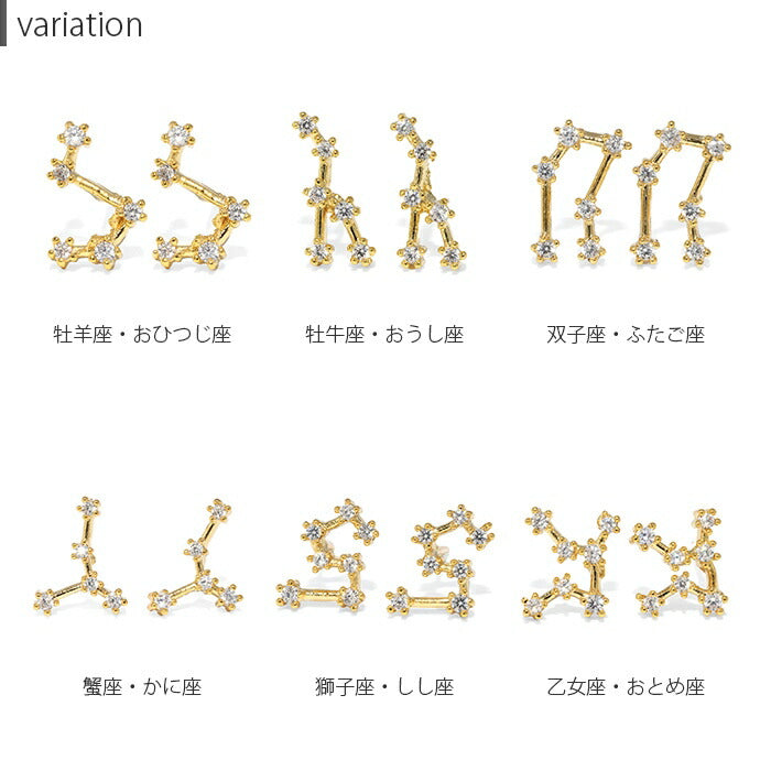 fp-028 ピアス 金属アレルギー 星座 ニッケルフリー 18K かわいい 十二星座 ホロスコープ 星 ファーストピアス セカンドピアス つけっぱなしピアス 可愛い ゴールド ジュエル キュービックジルコニア スタッドピアス 【両耳用・2個セット】