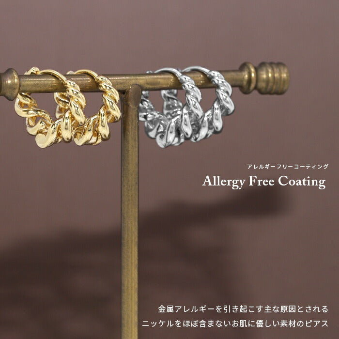fp-039 ピアス 18金 フープピアス 金属アレルギー ニッケルフリー ロジウムコーティング 18kコーティング ツイスト ワンタッチ フープ リング レディース シルバー ゴールド おしゃれ かわいい シンプル 上品 きれいめ 耳たぶ 【両耳用・2個売り】